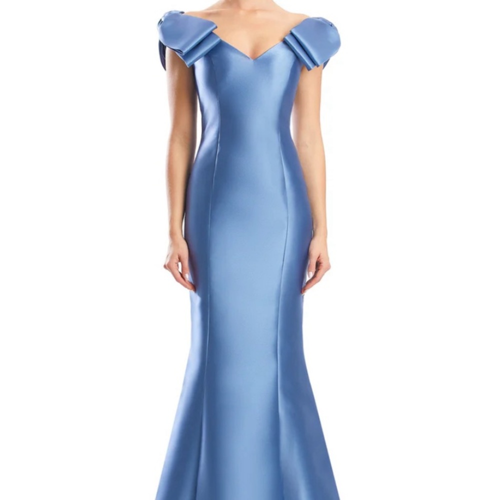Alexander by Daymor Delphi Blue Bow Sleeve Gown